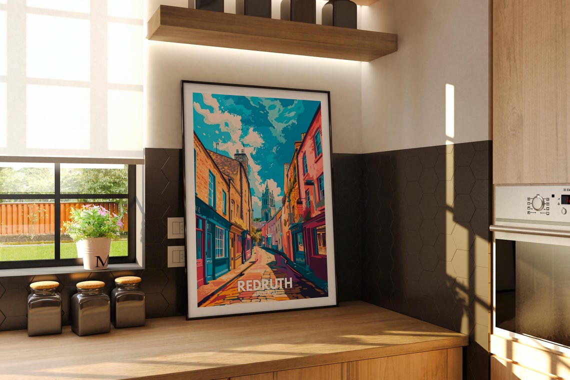 Redruth England Cornish Cobble Street Church Tower Travel Poster - Image 3