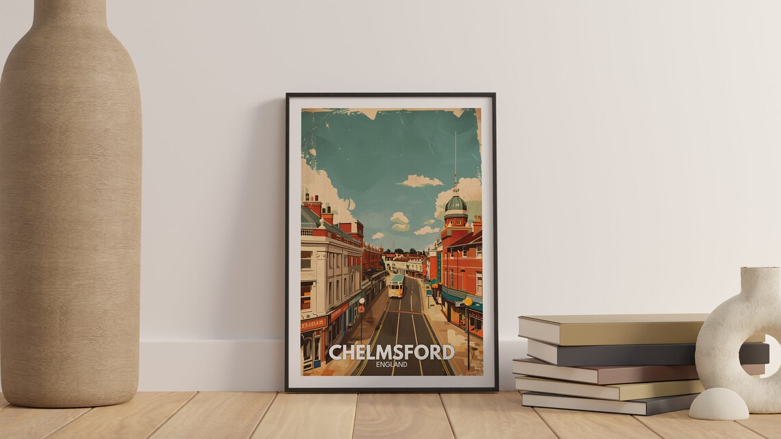 Chelmsford England High Street Tram Retro Town View Travel Poster - Image 3
