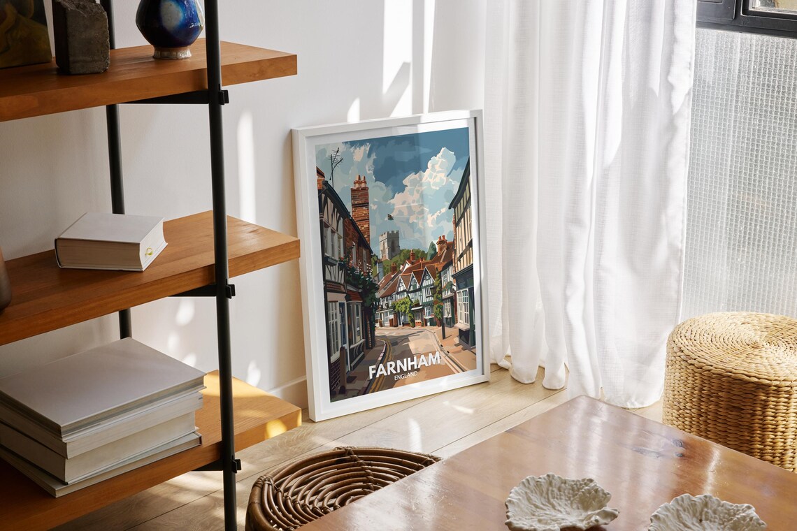 Farnham England Historic Timbered Street Church Tower Poster - Image 2