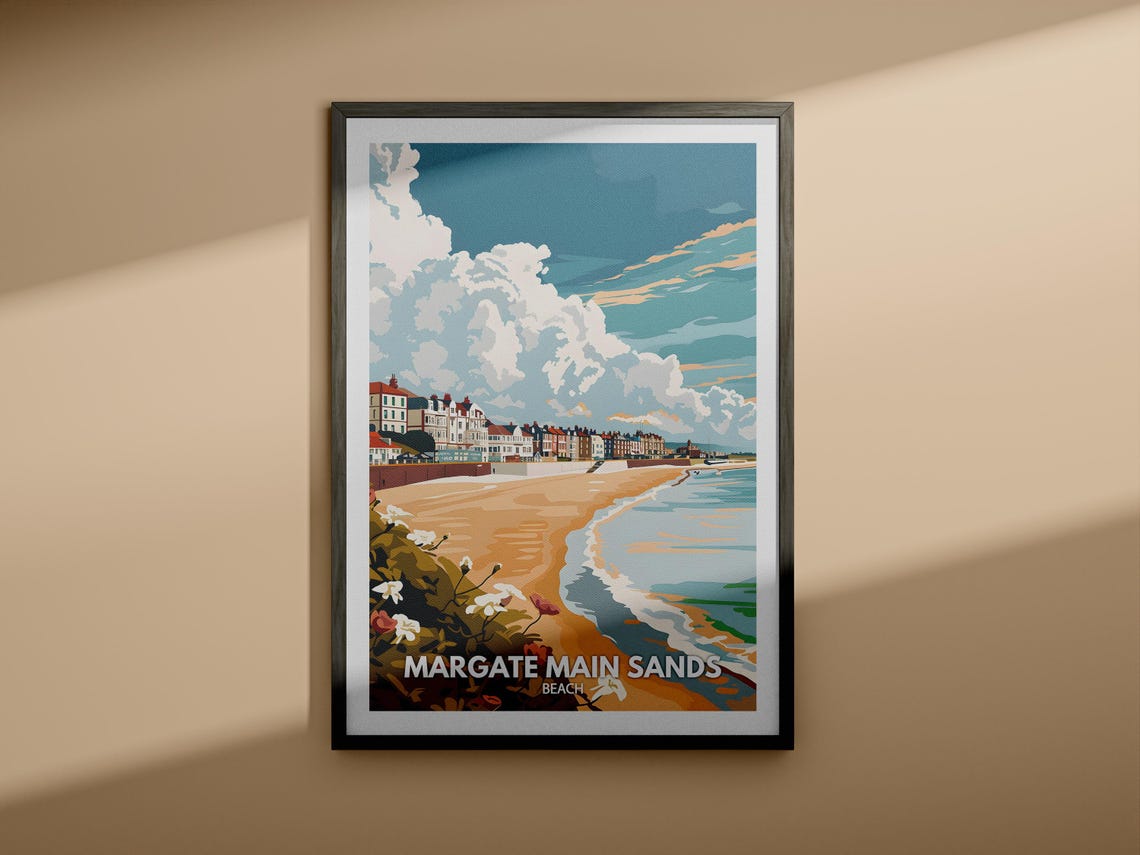 Margate Main Sands Beach Travel Poster Seafront Kent Coast Scene - Image 4