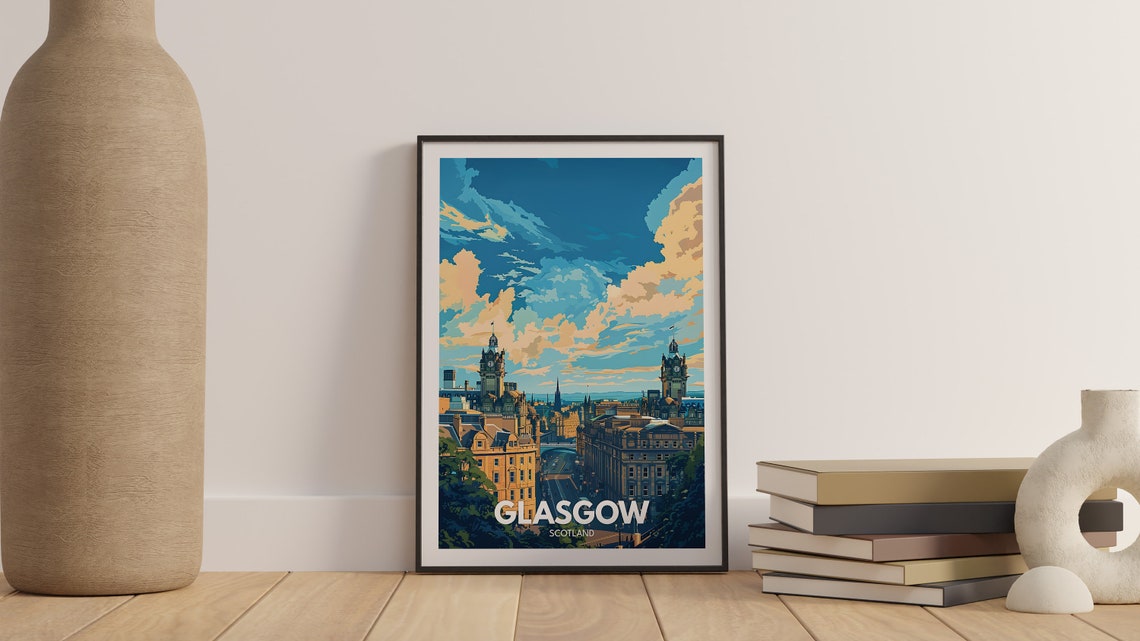 Glasgow Scotland Grand Twin Clock Towers City Centre Scene Poster - Image 3