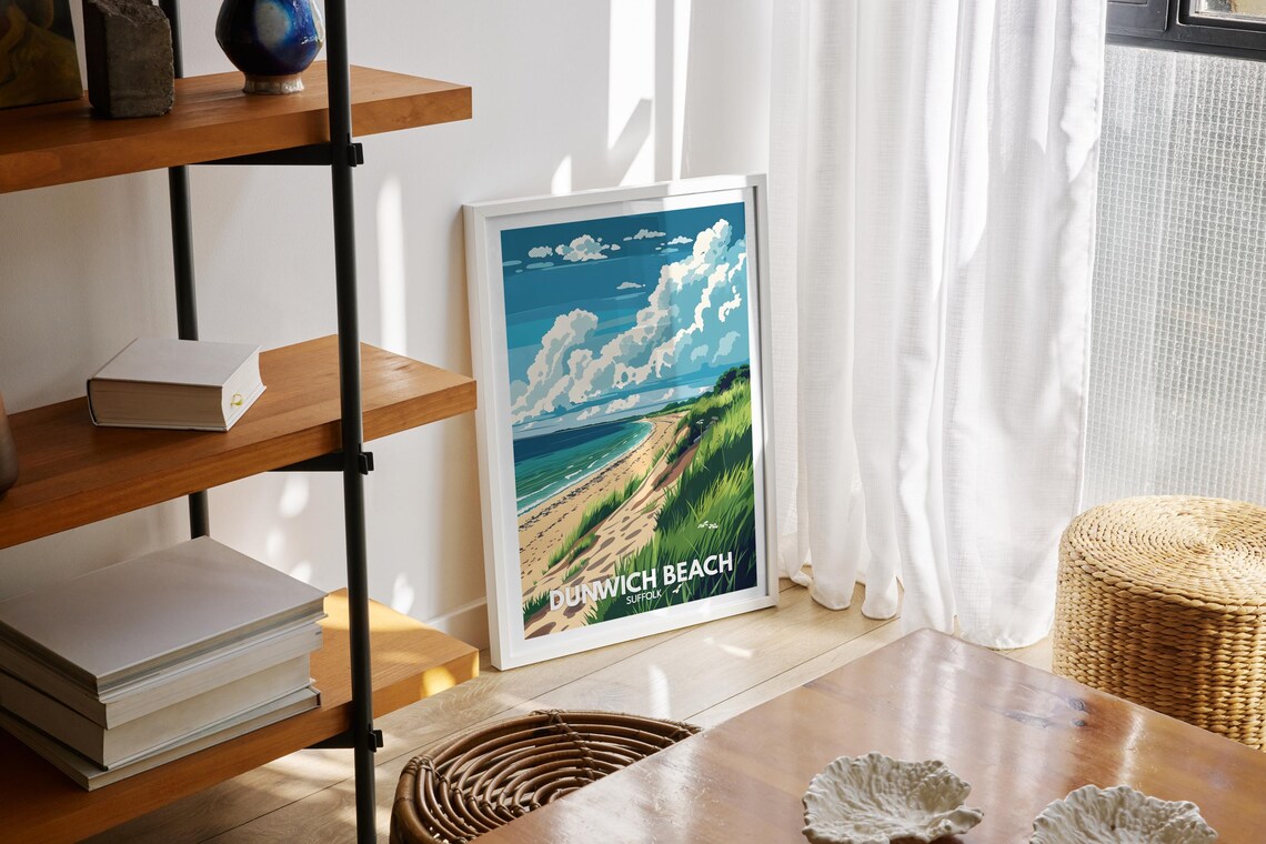 Dunwich Beach Suffolk Grassy Dunes Quiet Coastal Shoreline Poster - Image 2