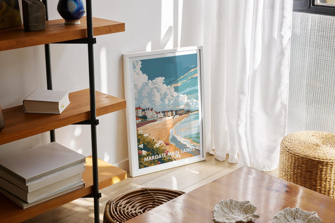 Margate Main Sands Beach Travel Poster Seafront Kent Coast Scene - Image 2