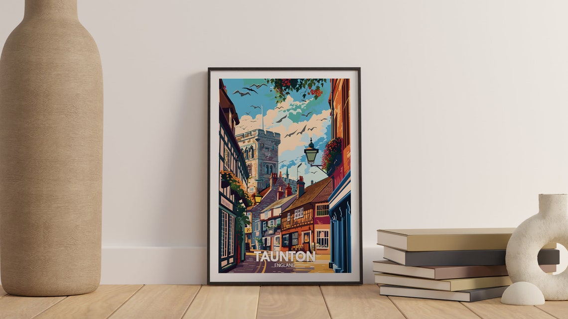 Taunton Print Taunton Poster Uk Wall Art England Wall Art Decor British Travel Poster United Kingdom Print England City Art - Image 3