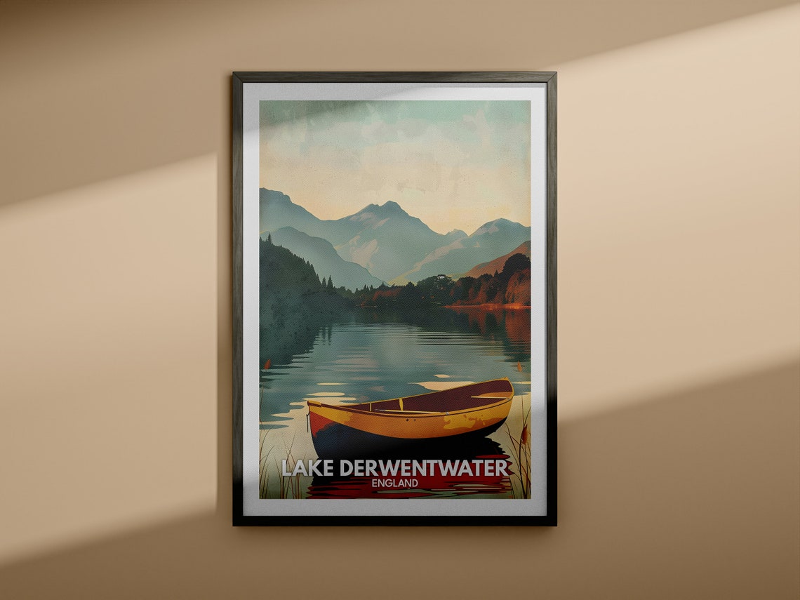 Lake Derwentwater Print Lake Derwentwater Poster England Lake Travel Poster Lake Wall Art Decor Uk Lake Art England Nature Poster - Image 4