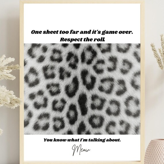 Funny Bathroom Leopard Print Wall Art Respect The Roll Toilet Paper Quote Boho Glam Restroom Decor
