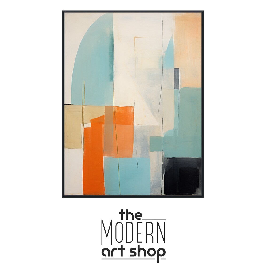Large Minimal Wall Art Modern Abstract Painting Framed Print Beige Orange Teal Pastel Pallet 2 - Image 4