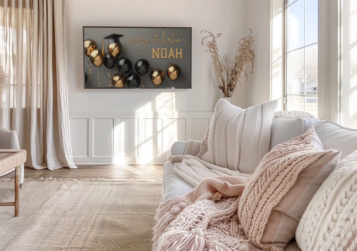 Personalized Congratulations Noah Black Gold Balloons Graduate Poster - Image 2