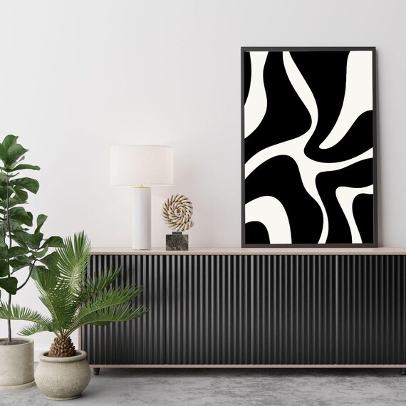 Modern Black And White Abstract Wall Art Neutral Line Print Monochrome