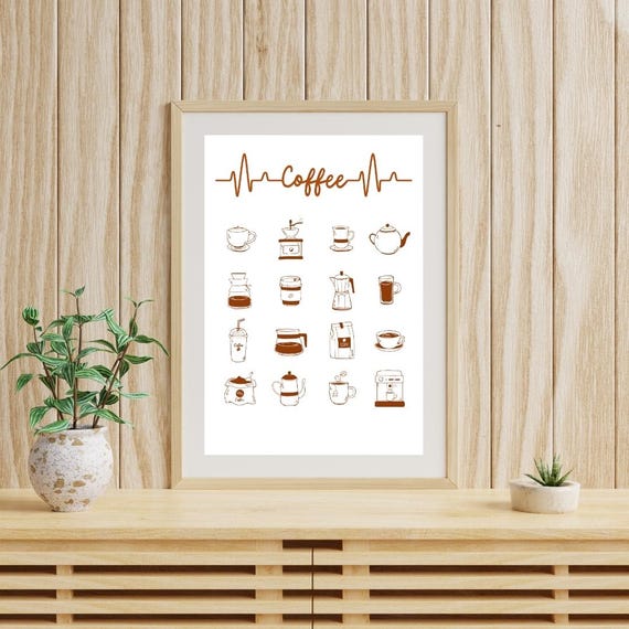 Minimalist Coffee Maker Line Art Print Modern Kitchen Decor For Corner