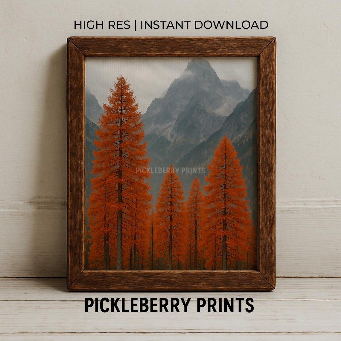 Fiery Orange Larch Trees Misty Golden Alpine Mountain Fall Wall Art