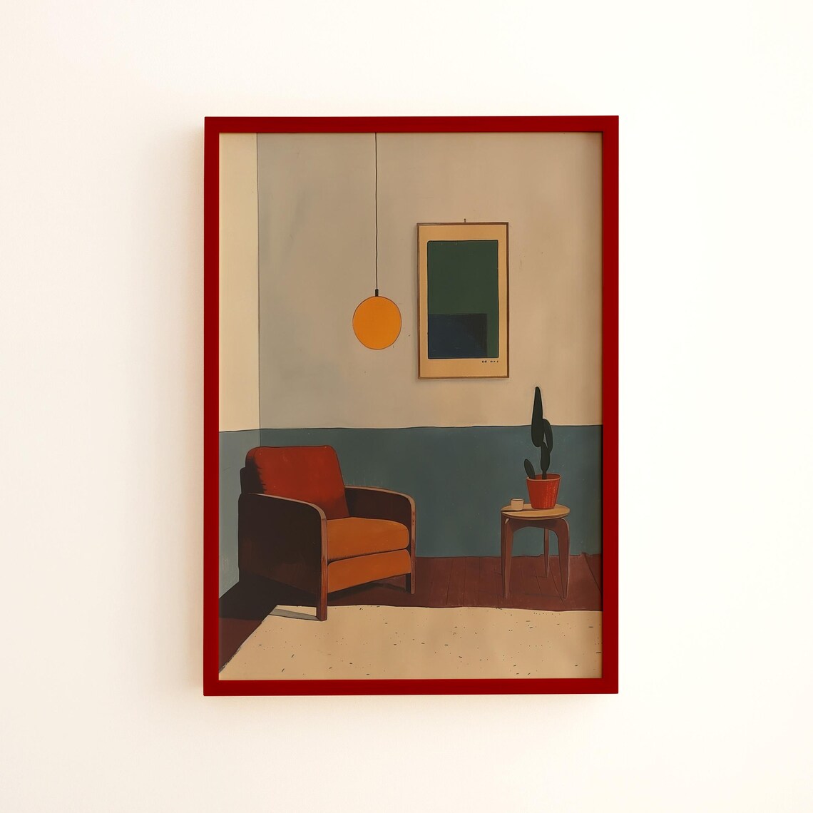 Cozy Retro Orange Armchair Mid-Century Interior Illustration Poster
