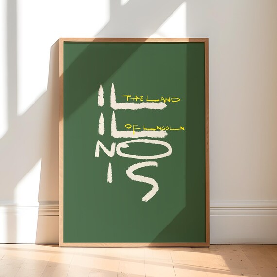 Illinois The Land of Lincoln Hand Lettered Chalk Typography Poster