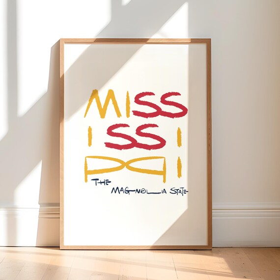 Mississippi Handwritten Calligraphy Magnolia State Typography Poster