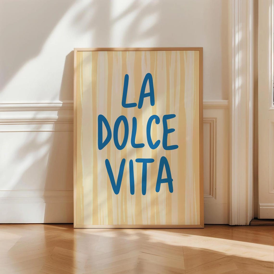 La Dolce Vita Italian Quote Poster Yellow Stripe Hand Lettered Art