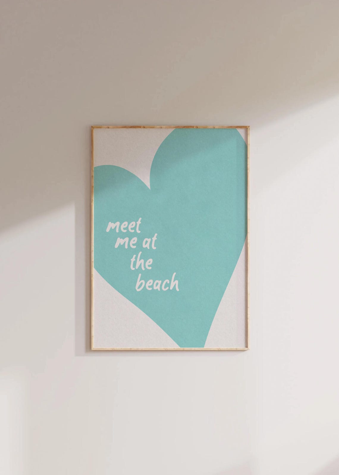 Meet Me At The Beach Poster Teal Heart Script Minimal Coastal Decor