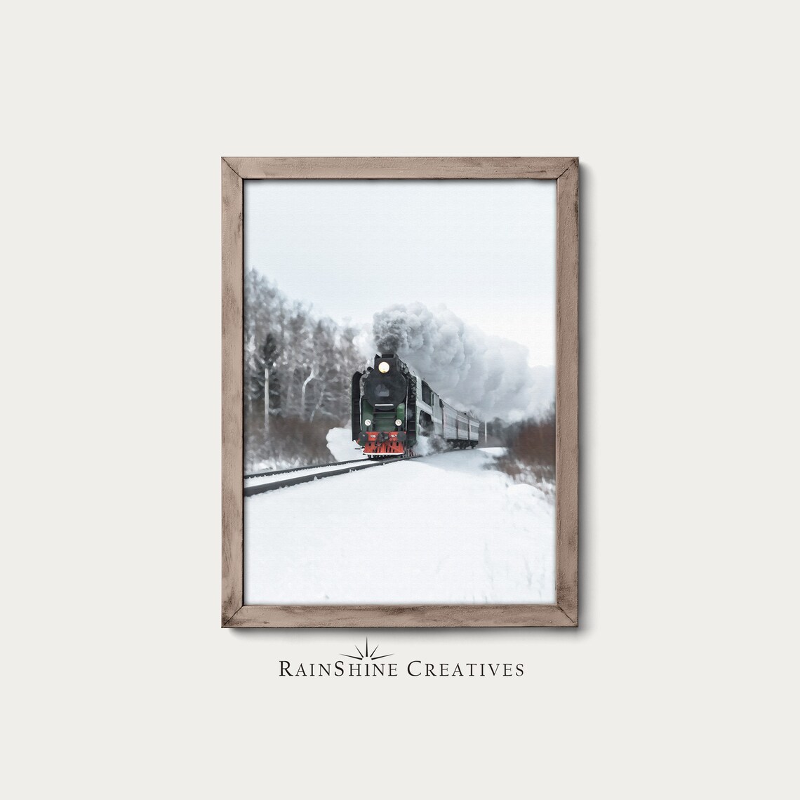 Steam Locomotive Train Painting, Winter Landscape