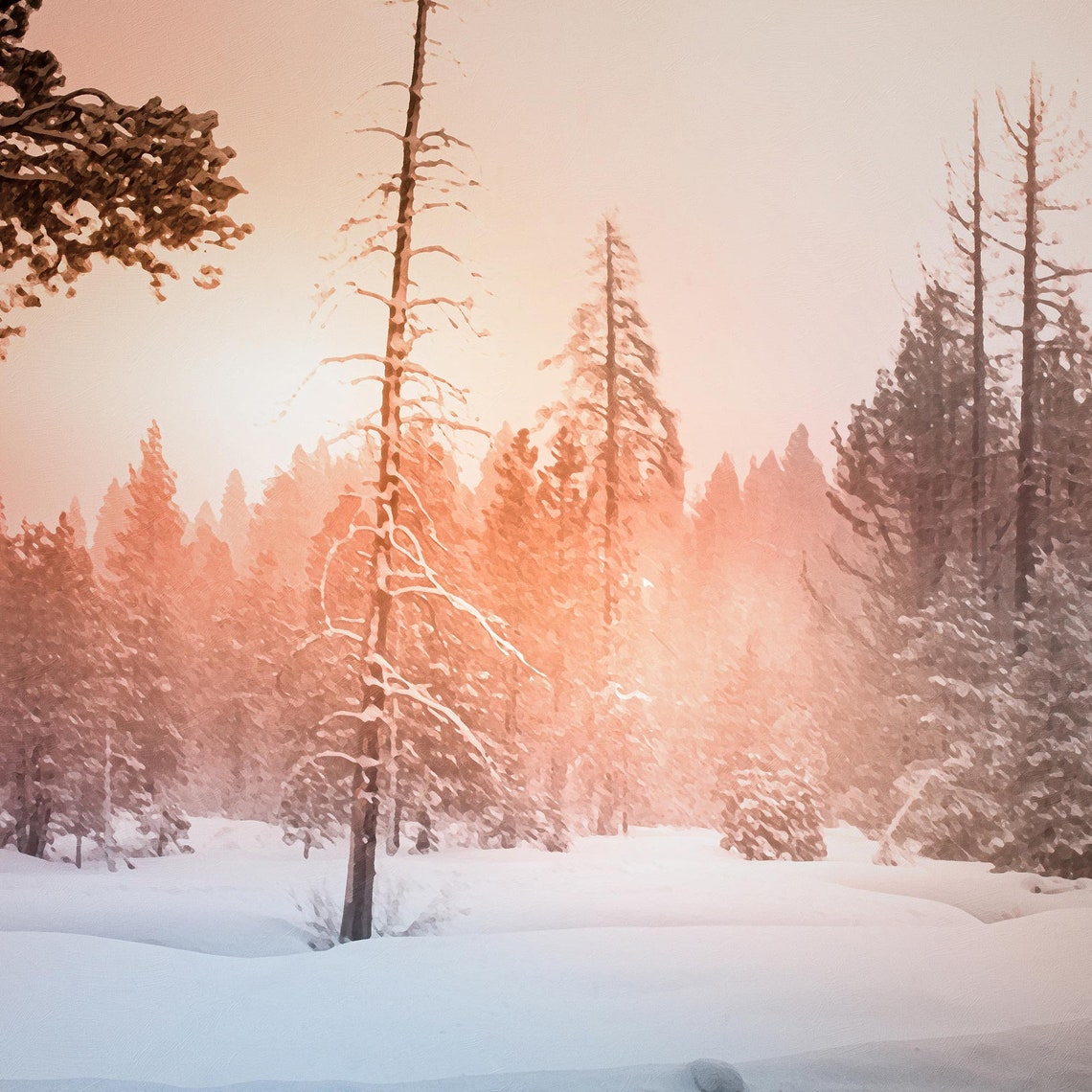 Sunrise In A Snowy Forest Oil Painting Wall Art Winter Dcor Art 33 - Image 3