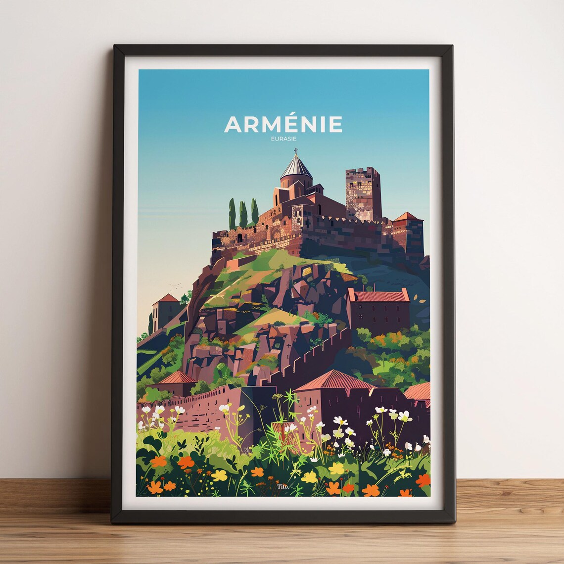 Armenia Medieval Monastery Hilltop View Vintage Travel Poster