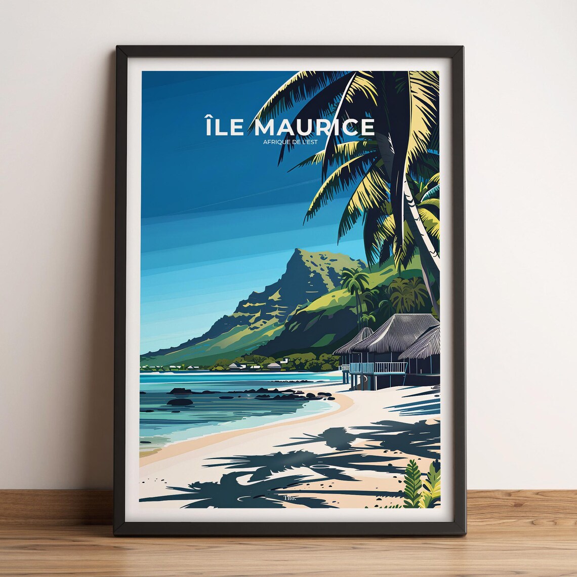 Mauritius Island Beach Palm Trees Tropical Seascape Travel Poster