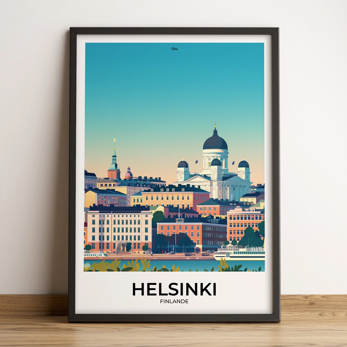 Helsinki Finland White Cathedral Harbor Ferry Nordic Travel Poster