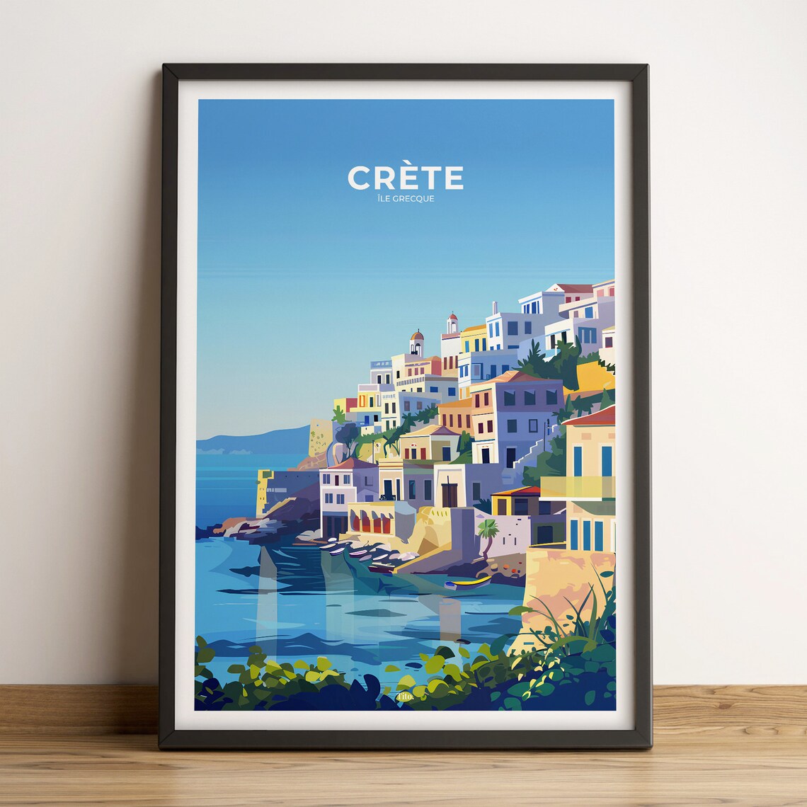 Crete Greek Island Seaside Village Harbor Cove Travel Poster