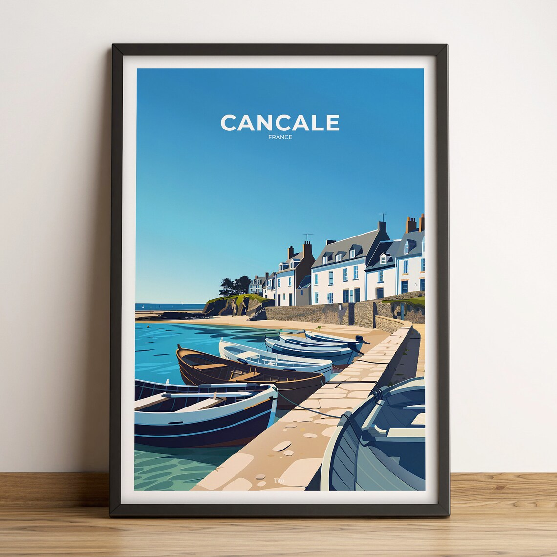 Cancale France Brittany Port Wooden Boats Seaside Scenic Travel Poster