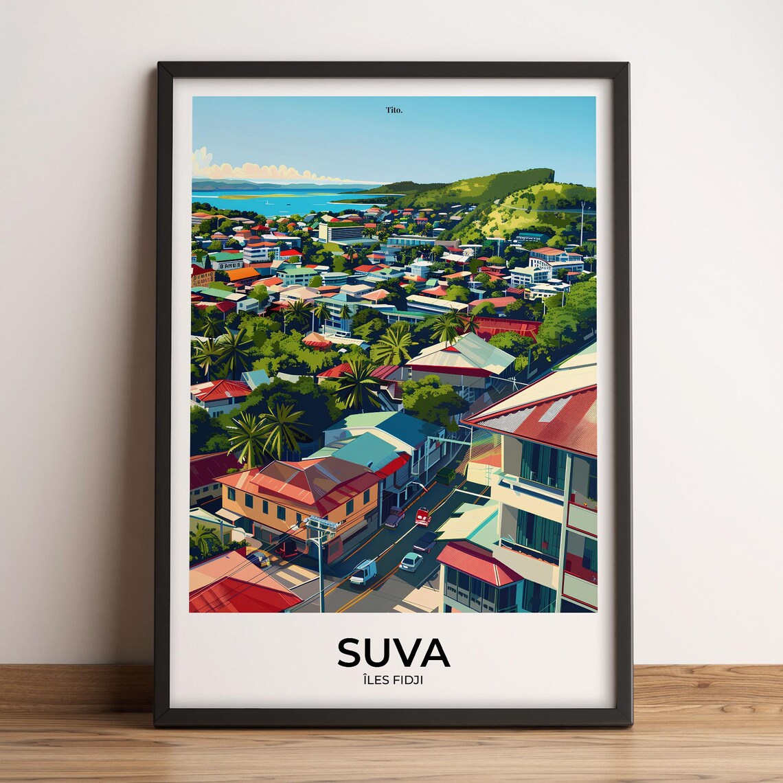 Suva Fiji Harbor City Tropical View Pacific Vintage Travel Poster