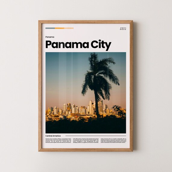 Panama City Skyline Palm Silhouette Central America Metro Poster
