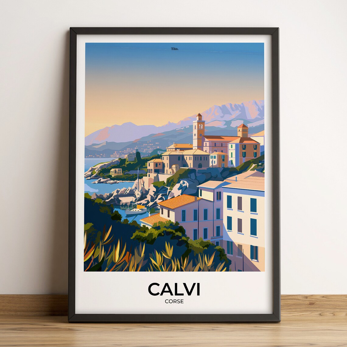 Calvi Corsica Citadel Bay Mountain Coastline Scenic Travel Poster