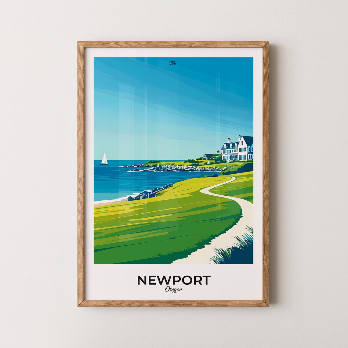 Newport Oregon Coastal Travel Poster Rocky Shore Mansion View Art