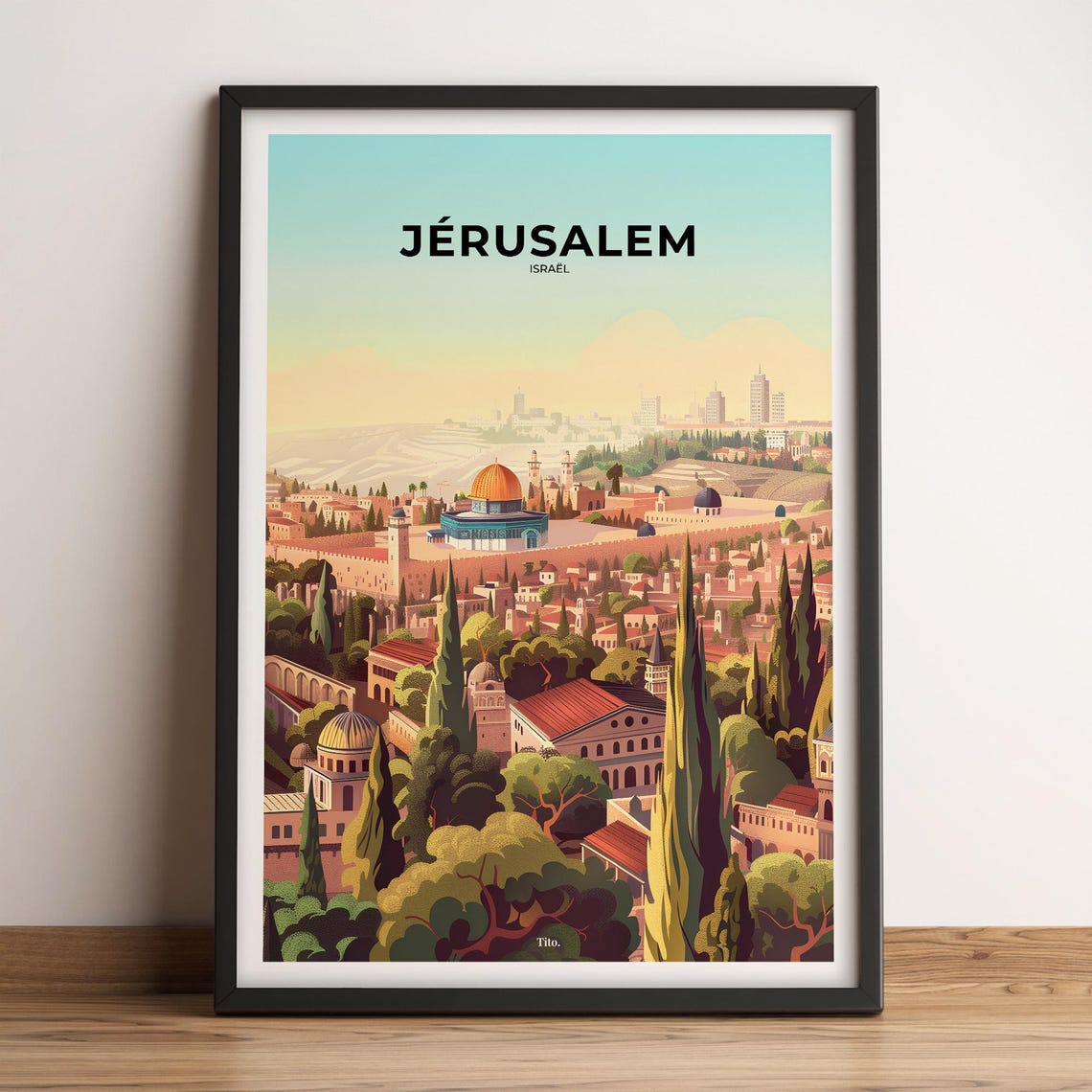 Jerusalem Old City Golden Dome Vintage Travel Poster Artwork