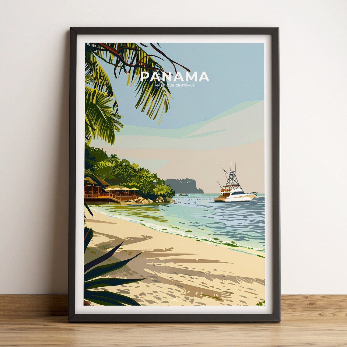 Panama Central America Tropical Beach Boat Vintage Travel Poster