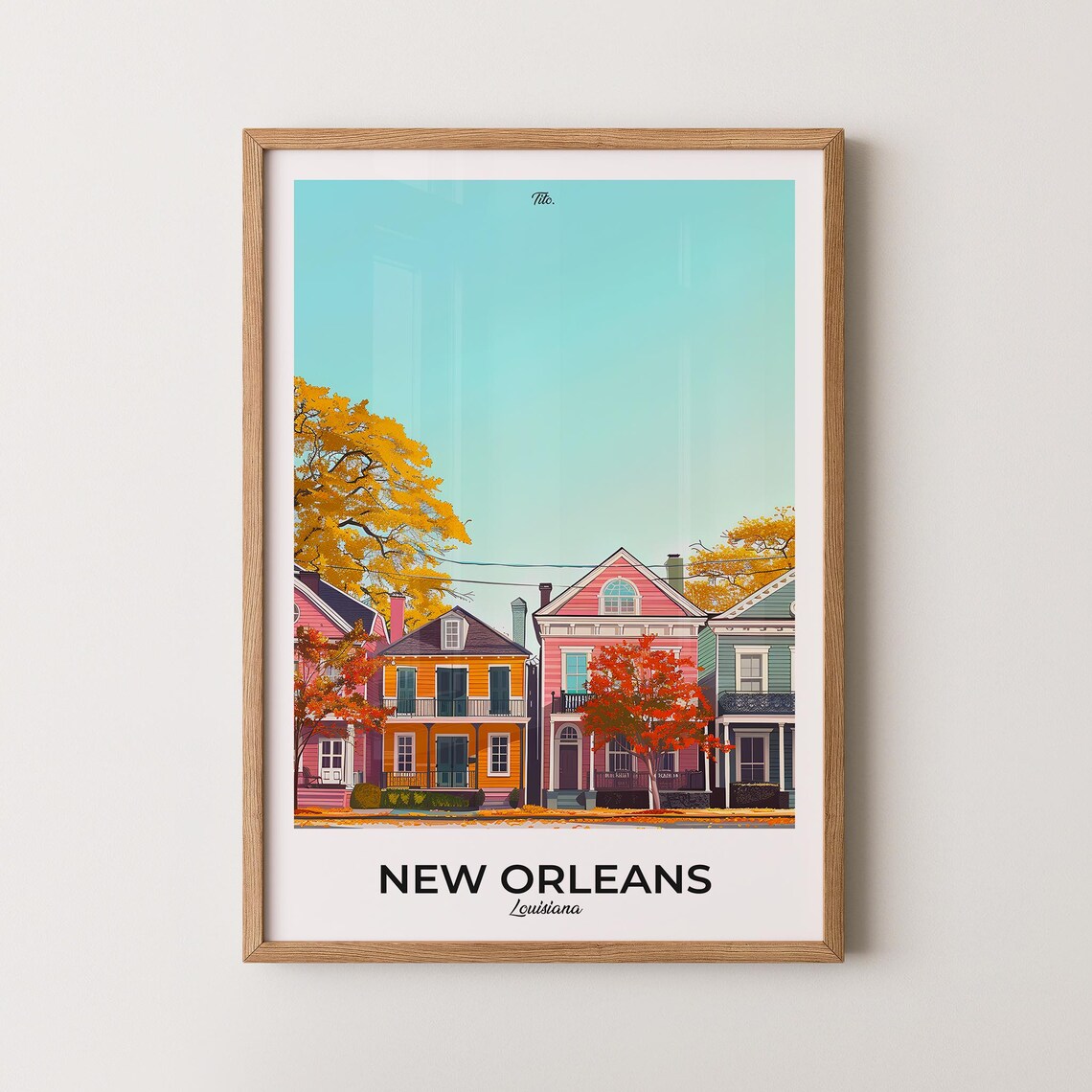 New Orleans Louisiana Historic Homes Fall Colors Travel Poster