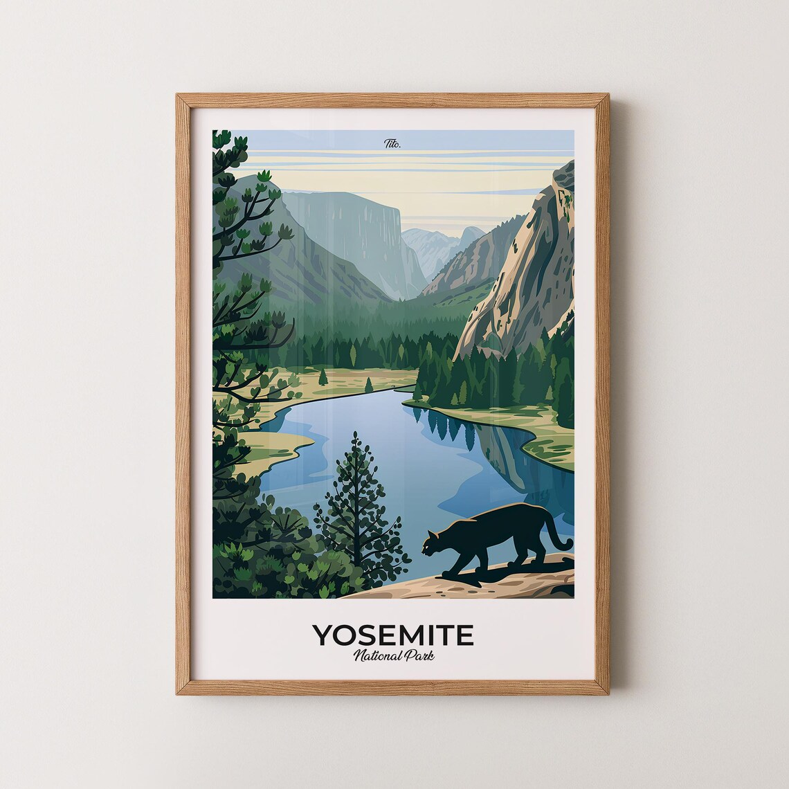 Yosemite National Park Travel Poster Mountain Lion Valley View