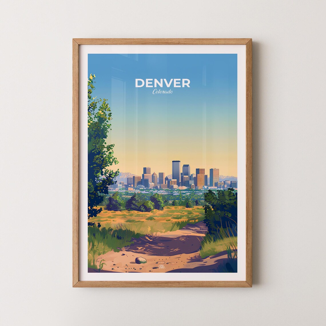 Denver Colorado Skyline Nature Trail Golden Hour Travel Poster