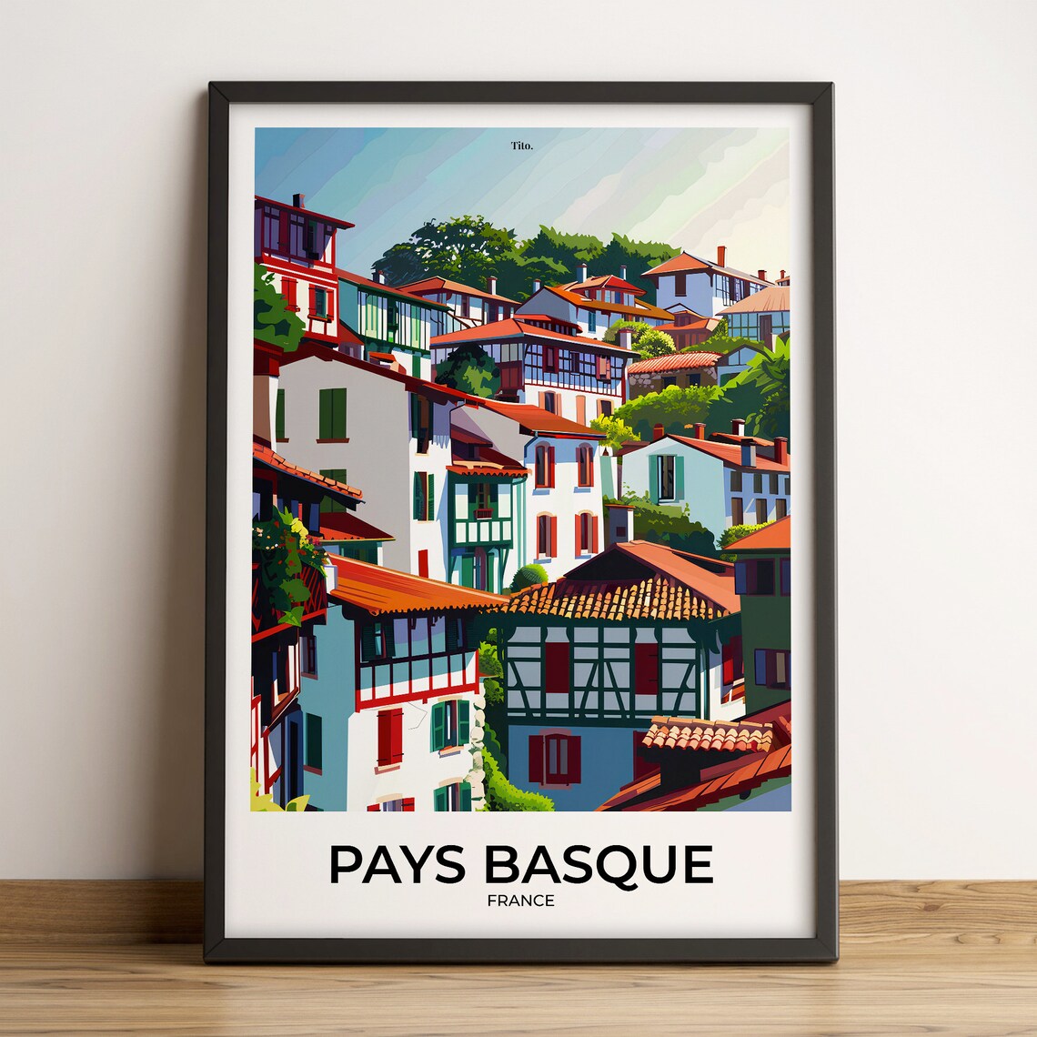 Pays Basque France Village Rooftops Heritage Houses Travel Poster