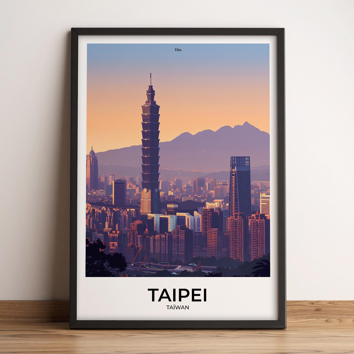 Taipei Taiwan Taipei 101 Skyscraper Sunset Skyline Travel Poster