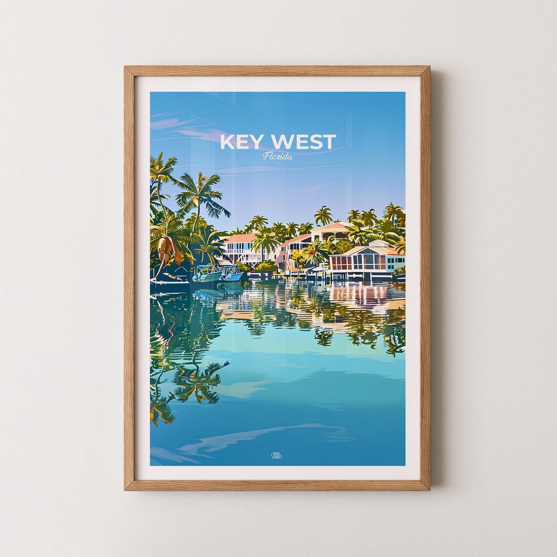 Key West Florida Tropical Waterfront Houses Vintage Travel Poster
