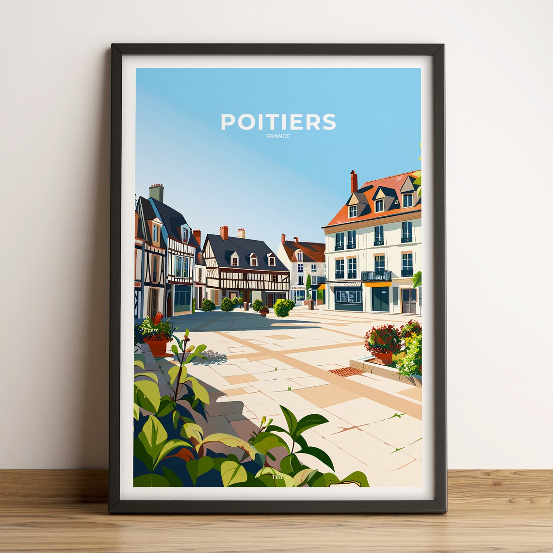 Poitiers France Historic Old Town Square Travel Illustration Poster