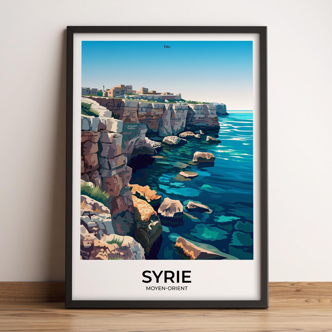 Syria Middle East Rocky Coastal Cliffs Vintage Travel Poster Art