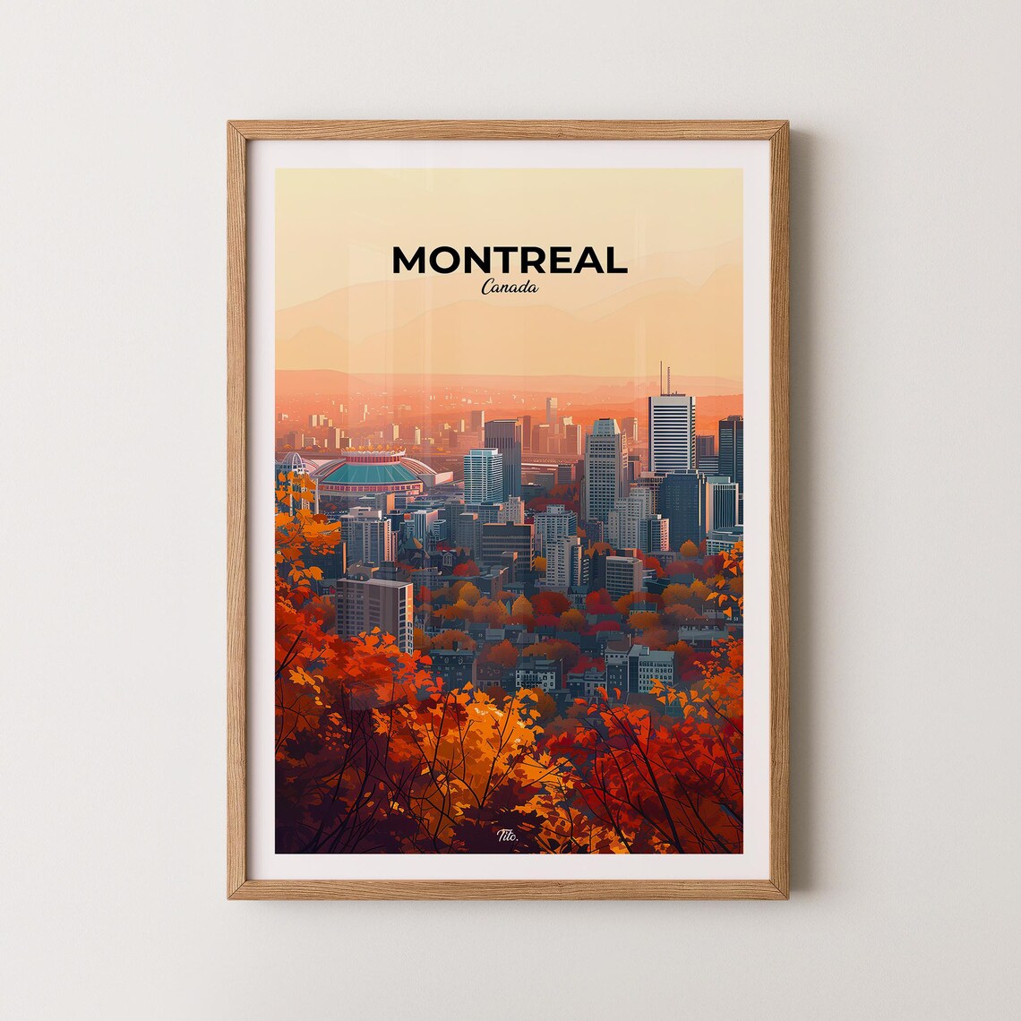 Montreal Canada Autumn Skyline Orange Trees City Travel Art Poster