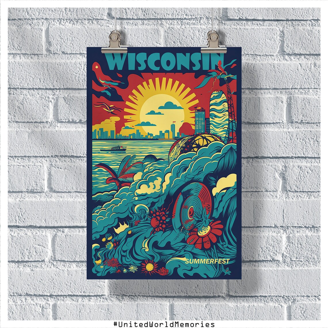 Wisconsin Summerfest Music Festival Lakeside Sunshine Bold Poster