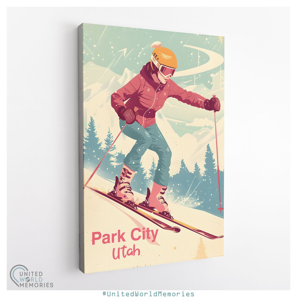 Park City Utah Female Skier Downhill Slope Vintage Travel Poster - Image 3