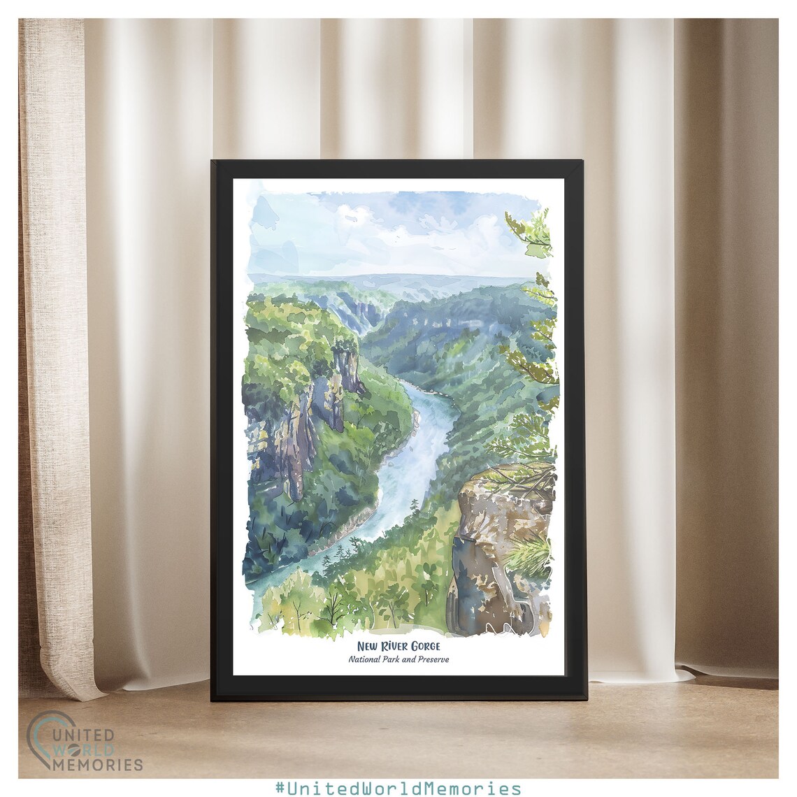 New River Gorge National Park Watercolor River Valley Poster - Image 4
