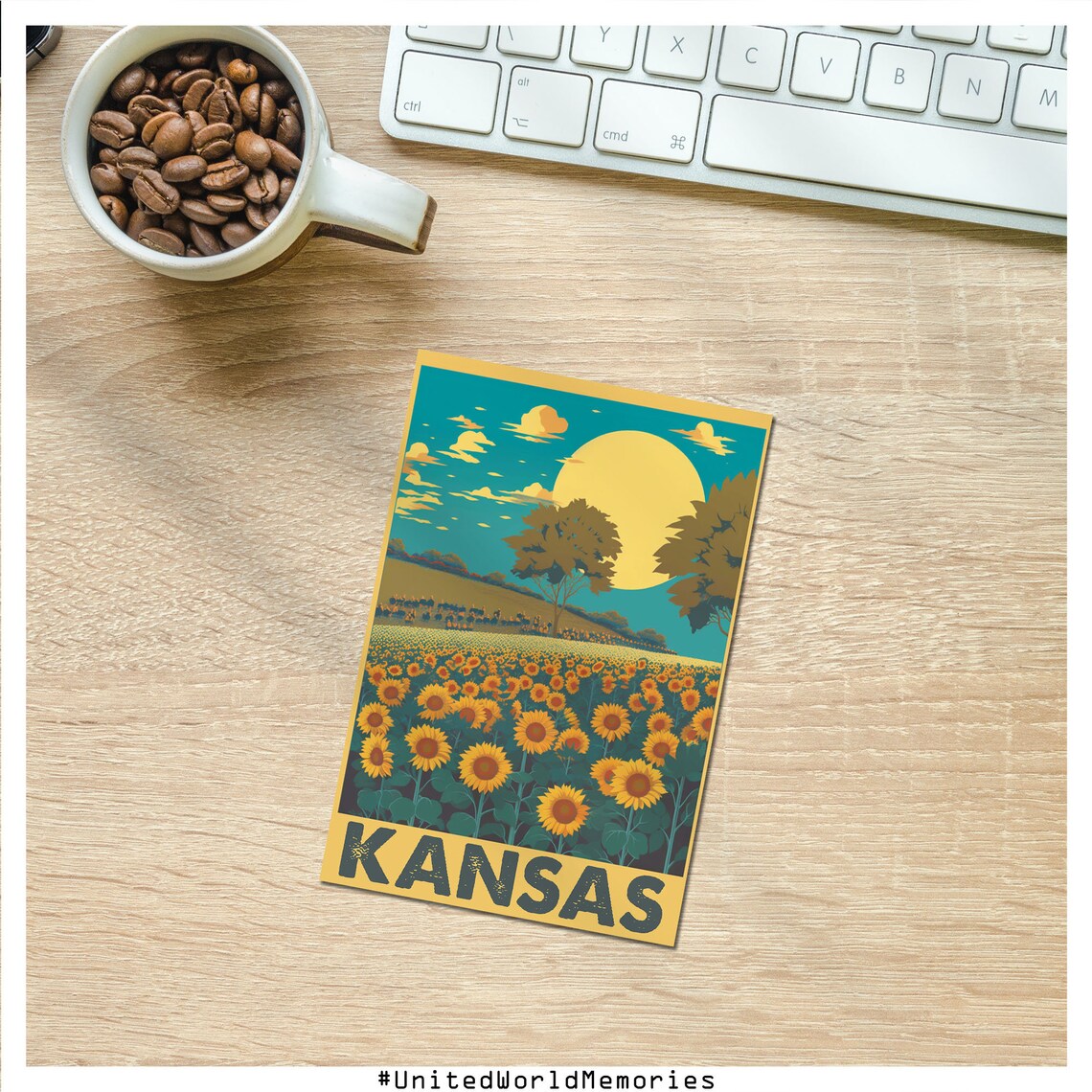 Kansas Sunflower Field Sunset Golden Harvest Vintage Travel Poster - Image 3