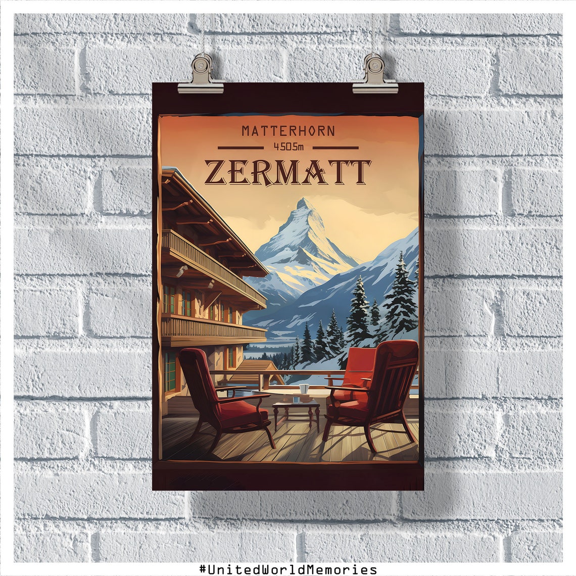 Zermatt Matterhorn Alpine Chalet Balcony Mountain View Poster