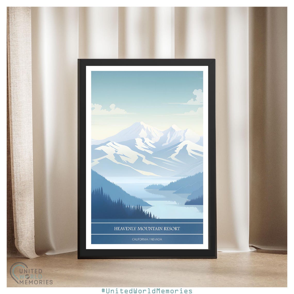 Heavenly Mountain Resort California Nevada Minimalist Blue Lake Poster - Image 4