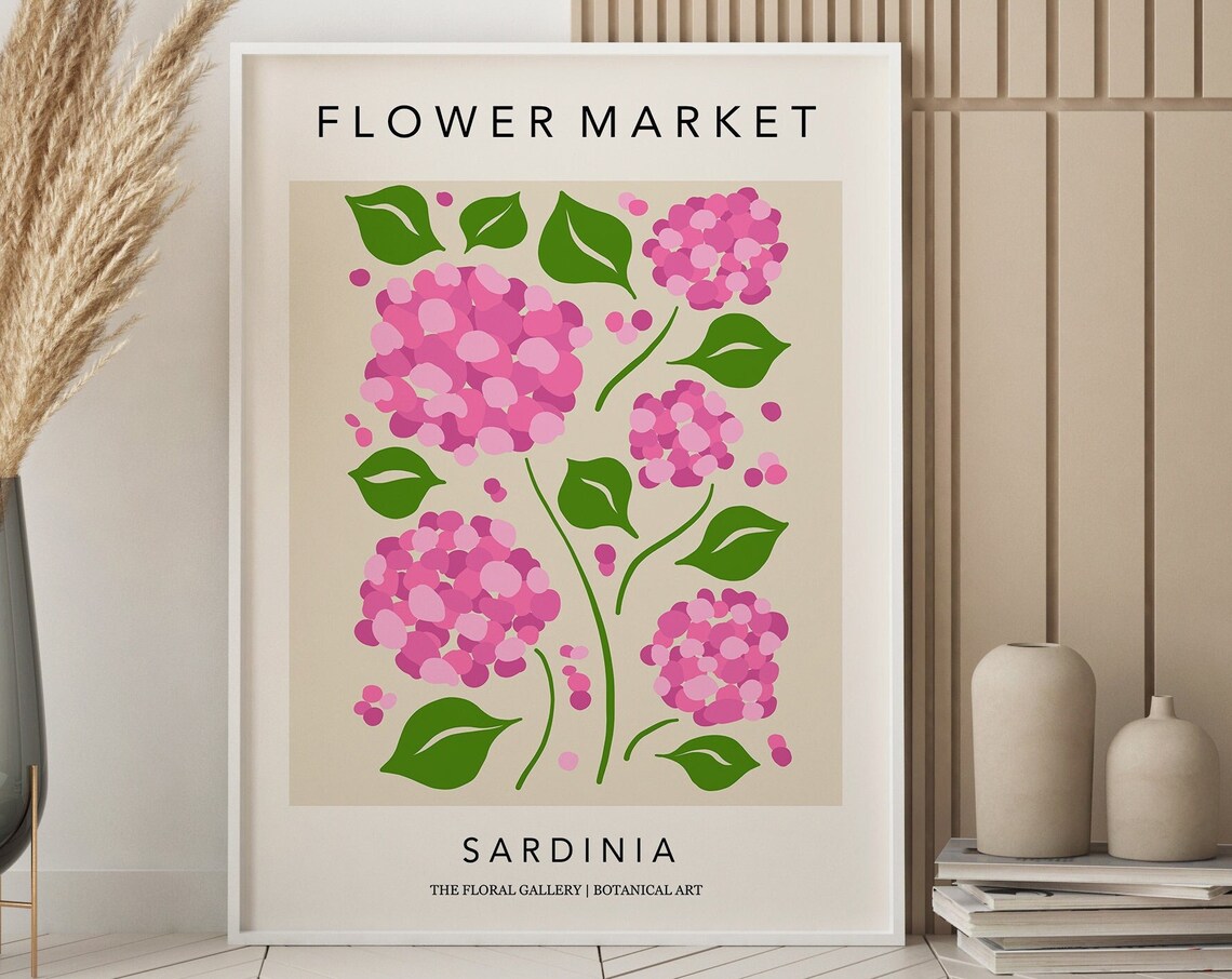 Sardinia Flower Market Art Print Flower Market Poster Boho Floral Poster Pink Florals Poster Boho Retro Flowers Art Print F046