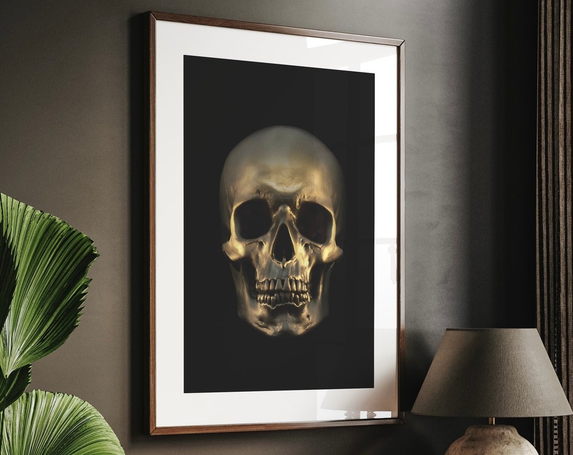 Gold Skull Dark Punk Art Print, Gothic Decor